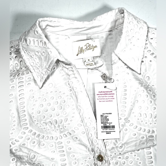 NWT Lilly Pulitzer Dress White Eyelet Midi Shirt Dress Size 6 - Picture 5 of 7